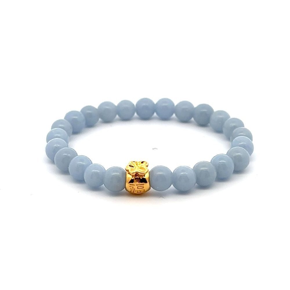 18K Gold Money Bag Lucky Charm Bracelet Gemstones Angelite 6mm